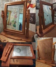 Solid Pine Wooden Dressing Table Tilting Mirror With Stand