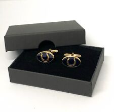 Equestrian Horse Shoe cufflinks cuff links - Blue Enamel & Gold Plate With box
