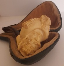 Large Antique Meerschaum & Amber Pipe Carved Head - cased old rare