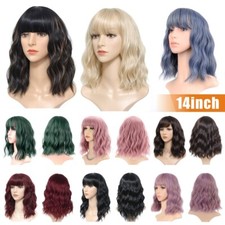 Women Ladies Short Curly Wigs Natural Bob With Bangs Wavy Hair Cosplay Wig