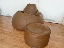 Real Leather Large Bean bag and Footstool. Genuine Leather. Pristine. Beanbag.