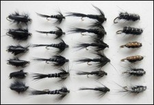 Nymph Trout Flies, 24 Pack, Black Nymphs, Gnats, Chomper, Ribbed & Semtex. Mixed