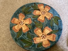 Vintage Iden Pottery Plate Blue Serving Floral Design