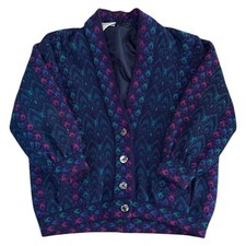 Bill Baber Wool Hand Knit Cardigan Windbreaker Abstract 90s Retro Womens Large