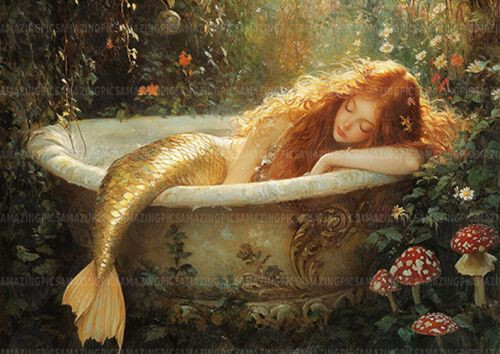 Golden mermaid art print - mermaid,