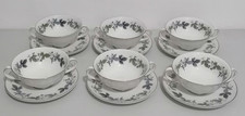 Royal Doulton Burgundy Soup Coupes and Saucers X6