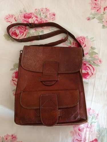 Vintage tan leather messenger - tan,