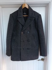 Superdry Merchant Line Dark Grey Wool Blend Herringbone Coat Jacket  M Medium