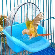 Bird Bath Tub,Hanging Birdbath Box Toy Budgies Caged Bathing Tubs Parrot Blue