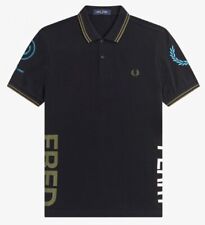 FRED PERRY TWIN TIPPED GRAPHIC BRANDED POLO SHIRT M6613 BLACK NEW WITH TAGS