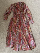 ZARA Paisley Satin Dress with Belt Pink Multi size small fits size 8-12 UK bnwot