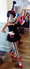 HARLEQUIN CLOWN Fancy Dress Costume Size 10 WITH WIG Circus Perriot Black White