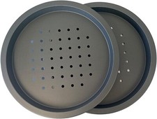 2 x 12" Deep Pizza Pan Oven Round Crisper Chip Twin Pack Carbon Steel Non Stick