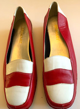 Damart Wide Fit Leather Wedge Shoes Size 5 Red White Braided Wedge Stylish