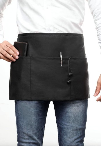 Black half size waist apron - black,