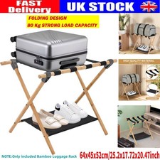 Folding Hotel Bamboo Luggage Rack Stand Black Home Suitcase Storage Holder 2Tier