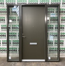 FRONT DOOR WITH SIDELIGHTS ALUMINIUM WIDE GREY BROWN VELFAC EXTERNAL NEW WOODEN