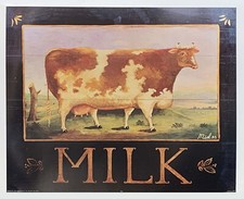 Naive Painting of a cow (Milk) with a Decorative Border. reproduction print