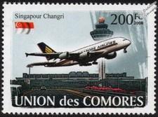 Changi Airport & Singapore Airlines Airbus A380-800 Airliner Aircraft Stamp