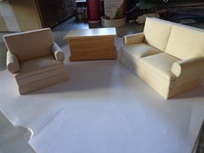 Dolls House Settee, arm chair and storage box