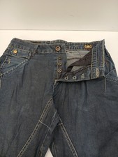 Mens Jeans W34 L30 Petroleum Denim Seventy 9 Button Fly Rear belt Adjuster Used.