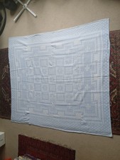 Vintage Blue Embroidered Cotton Tablecloth/Bedspread