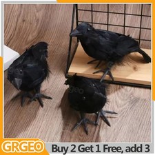 6PCS Halloween Decor Black Crow Prop Bird Black Raven Realistic Stuffed Feather