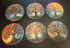 Set of 6 Tree of Life  Coasters, Kitchen, Dining, Stained Glass effect, Drinks