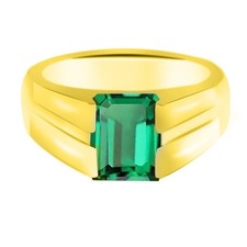 2.10Ct Octagon Cut Natural Zambian Green Emerald Men's Ring In 14KT Yellow Gold