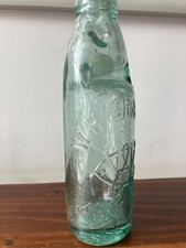Antique Old Glass Codd Marble Bottle Aqua Green W H Grafton Exeter Raised Design