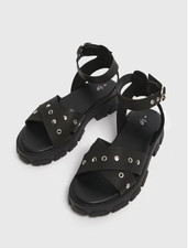 Tu Black Strappy Stud Sandals