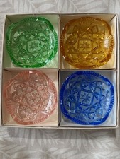  Vintage Bohemia Glass Set of 4 Small Coloured dishes in Original Box  1960's