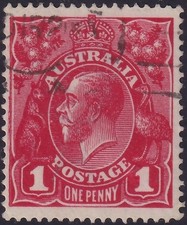 AUST KGV 1d RED SINGLE Wk. FLAW - DAMAGED LEFT FRAME. USED. (L595)