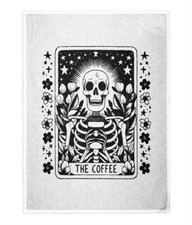 THE COFFEE TAROT CARD SKULL TEA TOWEL, GOTHIC KITCHEN TOWELS