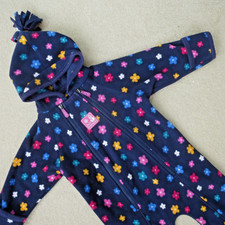 Jojo Maman Bebe  POLAR FLEECE 9-12M 💜 Winter Floral SNOWSUIT All-In-One 💜 PRAM