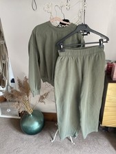 Zara Co Ord Set Tracksuit Khaki Carrot Fit Plush Trousers Sweatshirt S Bloggers