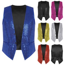 Mens Womens Glitter Sequins Vest Sleeveless Disco Party Dance Tuxedo Waistcoat