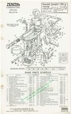 JOWETT JAVELIN 1.5 SALOON 1947-48 ZENITH 30VM-4 CARB SERVICE BULLETIN/PARTS LIST