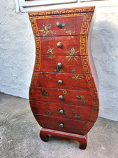 CHINESE RED LACQUERED VASE SHAPED CABINET CHEST OF DRAWERS