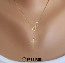 Stylish Beautiful Ladies Women Girls 18K Gold Plated Necklace Infinity Cross 