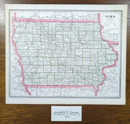 Vintage 1885 iowa map x11 - iowa,