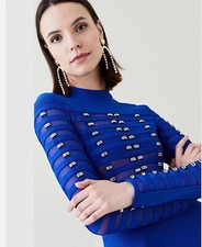 KAREN MILLEN TRIMMED BANDAGE KNIT SKATER MINI DRESS Size L RRP 149£