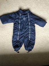 Baby Snowsuit Pramsuit 6-9 months Baby Blue Fleece Lined Boot Stirrups