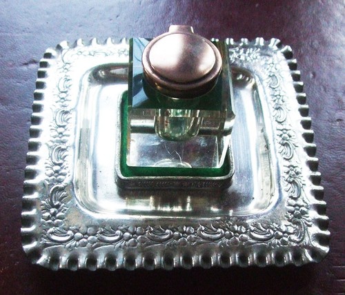 Antique glass ink well stand - antique,