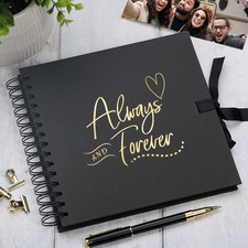 Always and Forever Black Love Scrapbook Photo album or Guest Book Gold Script
