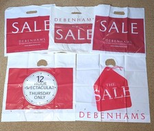 5 x Vintage Debenhams plastic carrier Bags Collectable TV Stage Film Prop