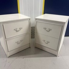Pair White Bedside Tables Louis Style Handles Vintage Retro Prop French Style