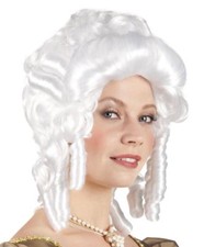 Ladies White Baroque Wig Ringlet Curls Womens Victorian Fancy Dress Costume