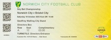 * NORWICH CITY HOME - USED MATCH TICKET STUBS - 2025-26 SEASON *