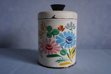 Ransburg metal hand painted Kitchen Bouquet floral white small kitchen canister